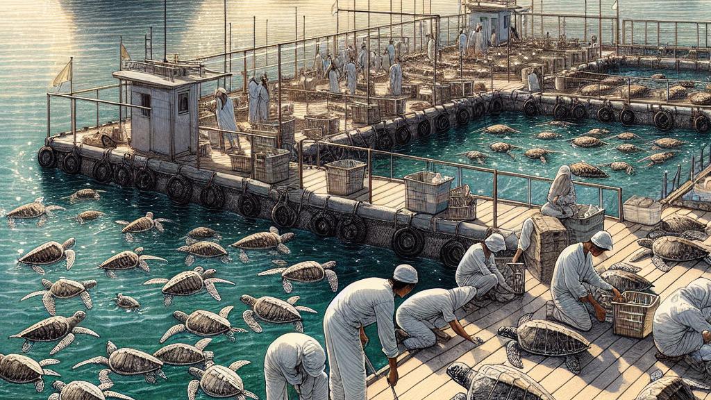 浮遊リハビリセンターがウミガメの回復と成長を支える