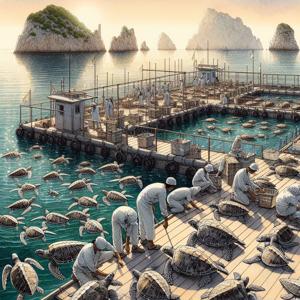 浮遊リハビリセンターがウミガメの回復と成長を支える