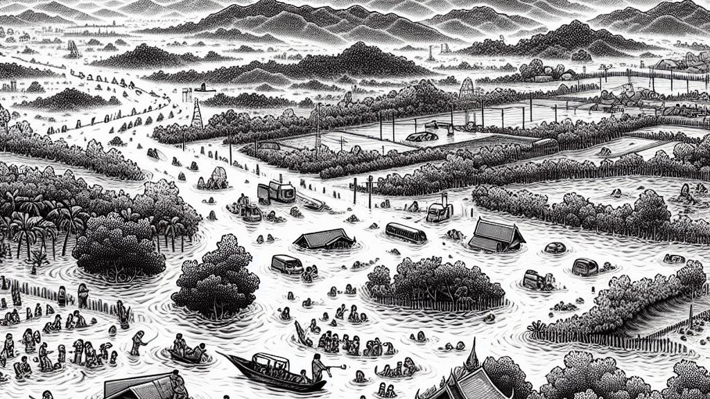 タイの洪水：豪雨の中でも水位が安定しています！