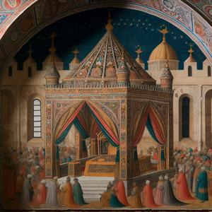 キリスト教の教会におけるイスラム教のテントの700年のフレスコ画を探求する